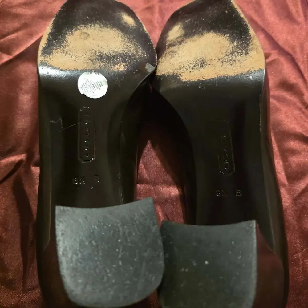 Coach Women's Brown Leather Penny Loafer Block Heel Pumps, Made in Italy